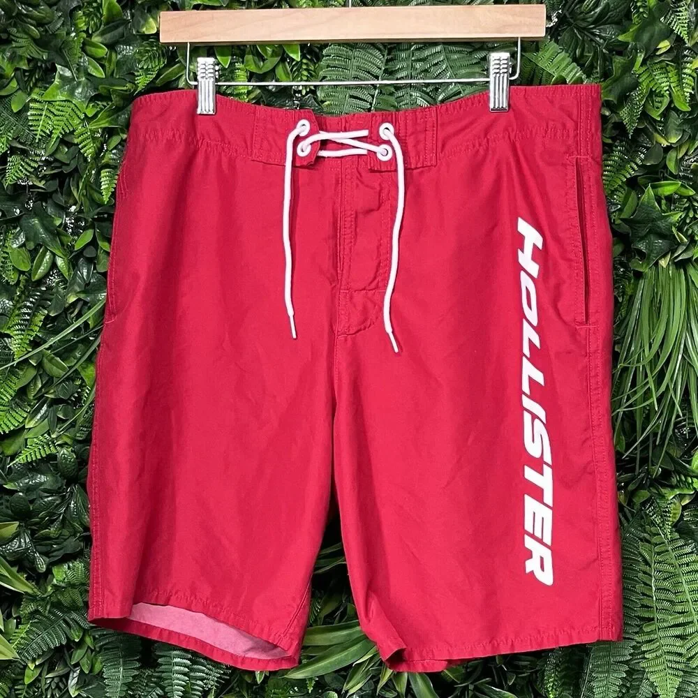 HOLLISTER‎ Shorts Men 34 Red Swim Trunks Pocket 2010